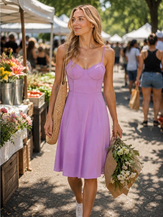 Forever 21 Dresses & Skirts - FOREVER 21 Lavender Sweetheart Midi Dress With Side Slit & Tie Straps Juniors Sm